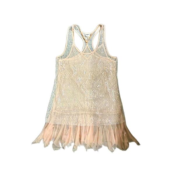 Free People Intimately Pink Sequin Sheer Ruffle Slip Mini Dress- Size Medium - Picture 2 of 9